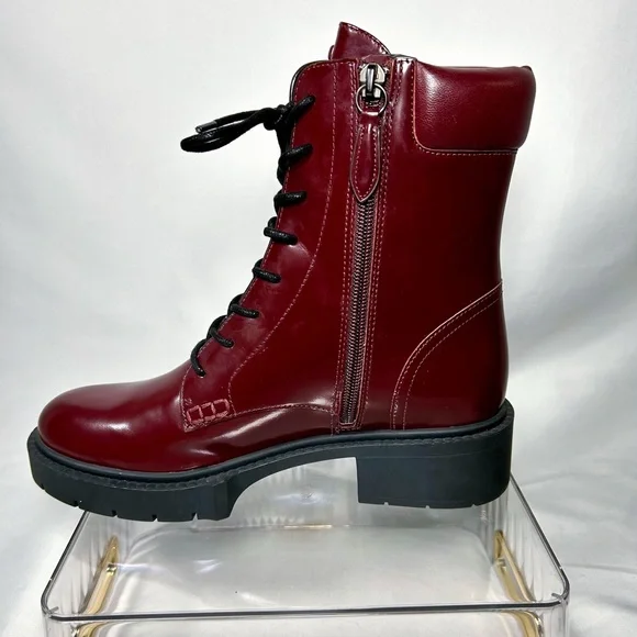 COACH ‘Leighton’ Lace-up Combat Boots in Burgundy - Picture 2 of 8